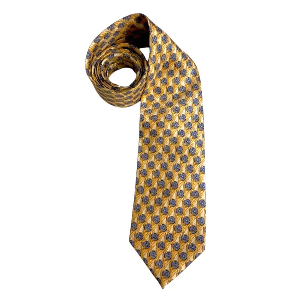 Villa Bolgheri Silk Tie‎ Gold Blue Floral Made Italy Designer Classic